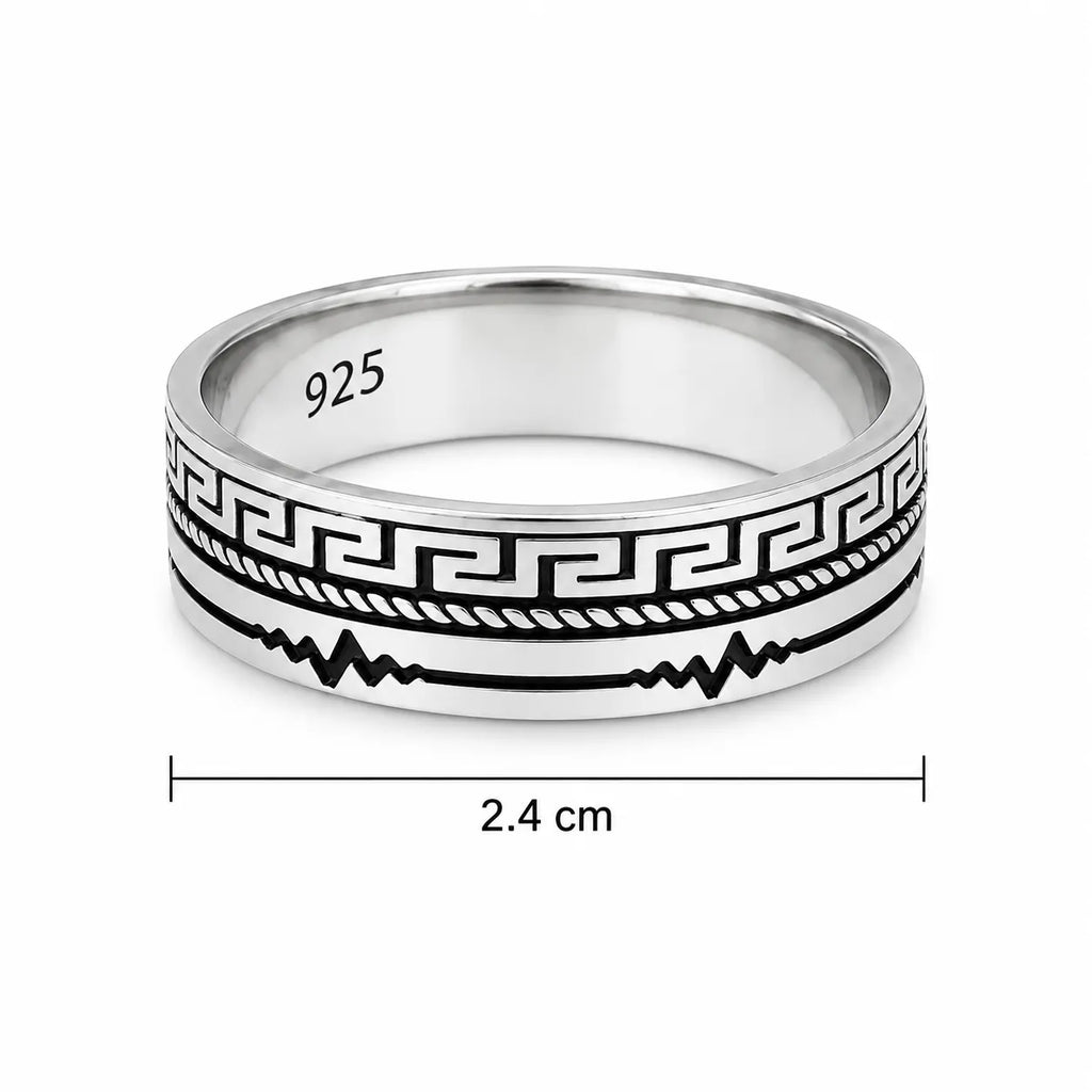 Marvel Silver Greek key and lightning pattern silver band ring for men with 2.4 cm size