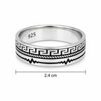 Marvel Silver Greek key and lightning pattern silver band ring for men with 2.4 cm size