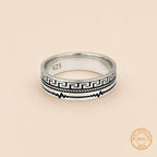 Marvel Silver Greek key and lightning pattern silver band ring for men with 2.4 cm size