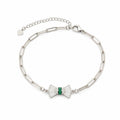 Marvel Silver green bow design silver bracelet for women with sparkling white stones