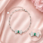 Marvel Silver green bow design silver bracelet for women with sparkling white stones
