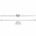 Marvel Silver 925 sterling silver tennis bracelet featuring a sparkling butterfly charm with green and white Cubic Zirconia stones, adjustable chain, elegant silver finish, designed for women and girls, perfect for daily wear, parties, weddings, festive occasions, and gifting.