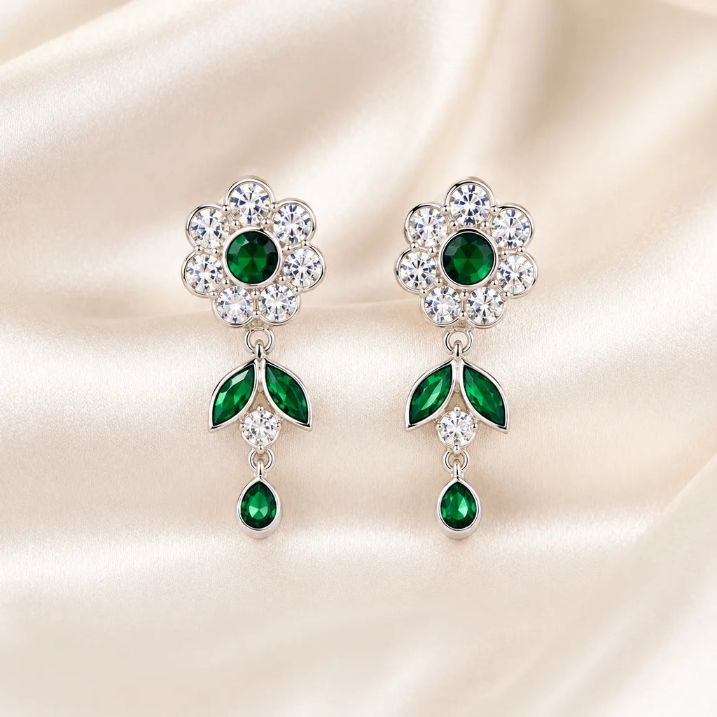 Marvel Silver green beaded choker necklace set with earrings and pearl drops for women