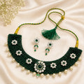 Marvel Silver green beaded choker necklace set with earrings and pearl drops for women