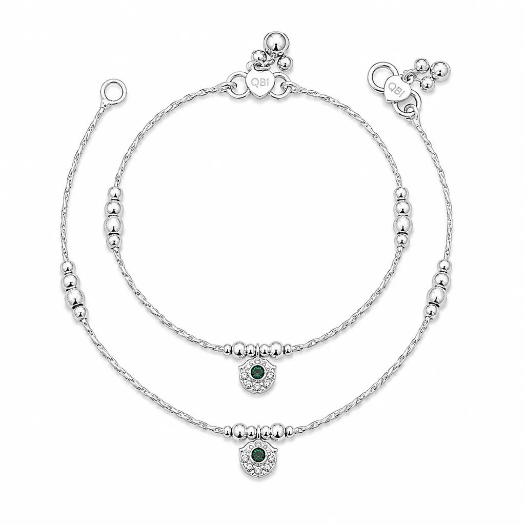Marvel Silver Baby Payal with Green Evil Eye Charm