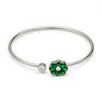 Marvel Silver green flower silver kada for girls with white stone accent