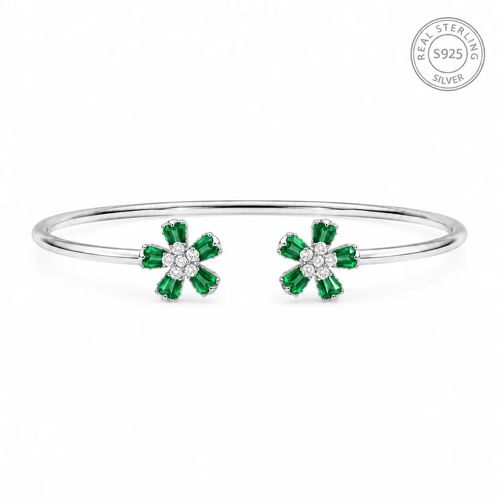 Marvel Silver green flower silver kada for girls with sparkling white center stones