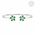 Marvel Silver green flower silver kada for girls with sparkling white center stones