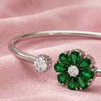 Marvel Silver green flower silver kada for girls with white stone accent