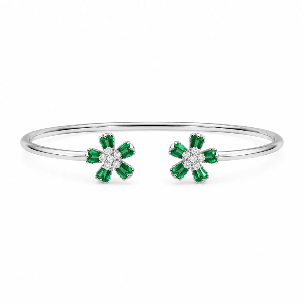 Marvel Silver green flower silver kada for girls with sparkling white center stones