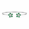 Marvel Silver green flower silver kada for girls with sparkling white center stones