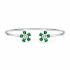 Marvel Silver green flower silver kada for girls with sparkling white center stones