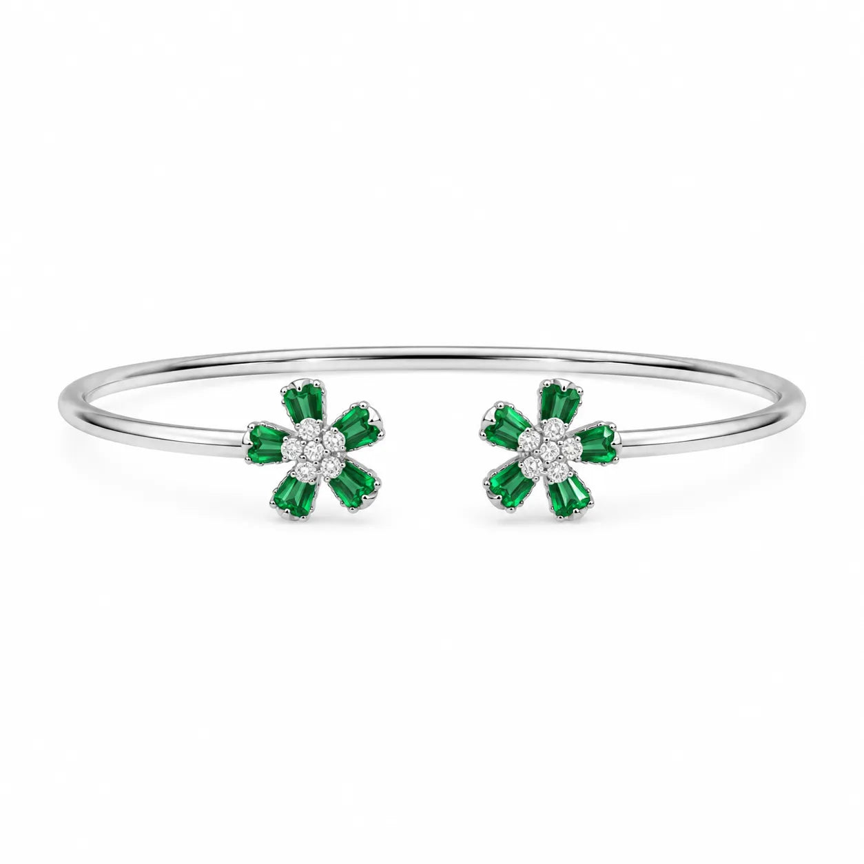 Marvel Silver green flower silver kada for girls with sparkling white center stones