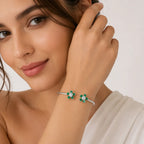 Marvel Silver green flower silver kada for girls with sparkling white center stones