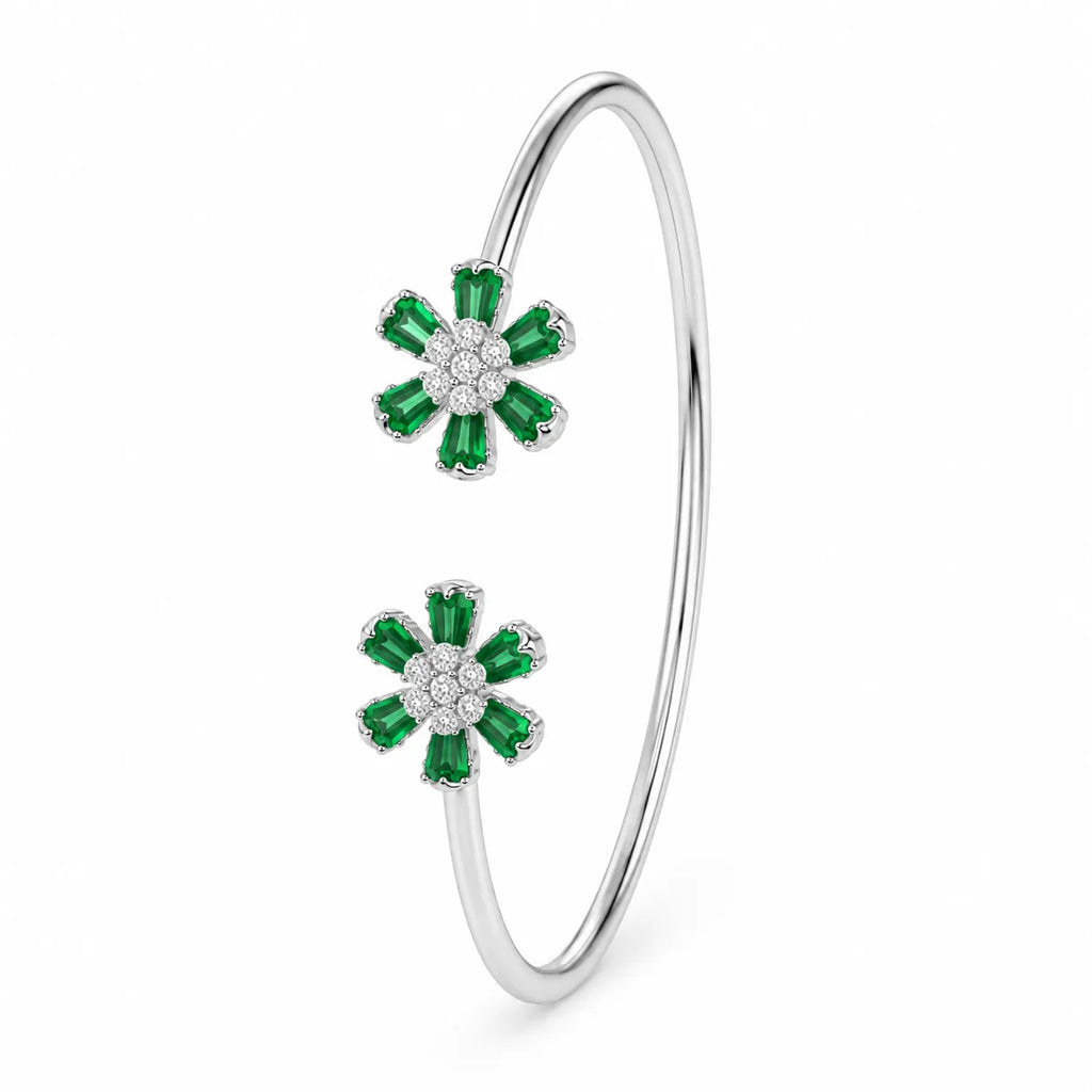 Marvel Silver green flower silver kada for girls with sparkling white center stones