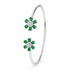 Marvel Silver green flower silver kada for girls with sparkling white center stones