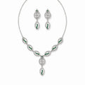 Marvel Silver green leaf silver necklace set with matching earrings for women