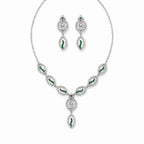 Marvel Silver green leaf silver necklace set with matching earrings for women