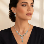 Marvel Silver green leaf silver necklace set with matching earrings for women