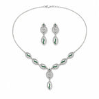 Marvel Silver green leaf silver necklace set with matching earrings for women