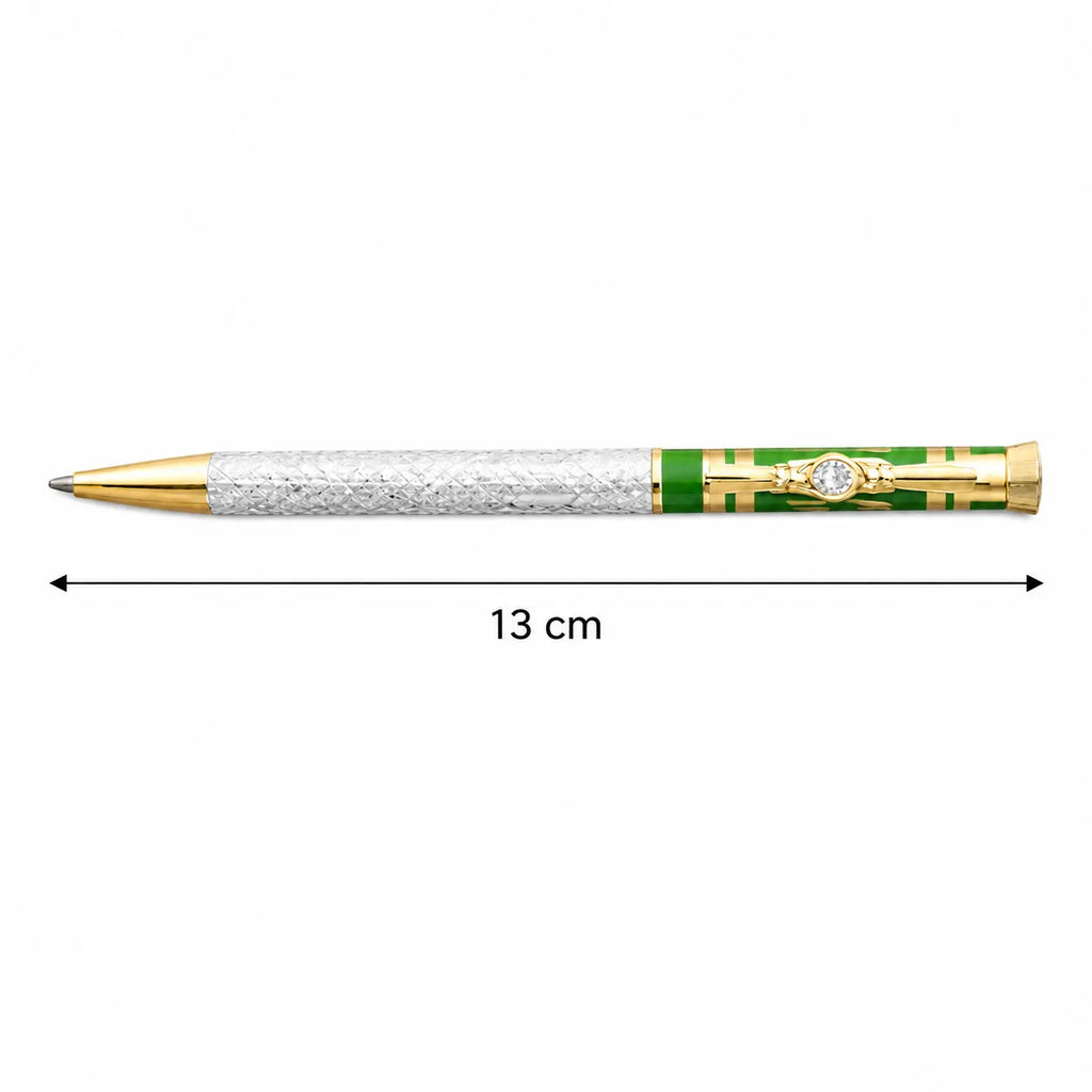 Marvel Silver green and gold luxury ballpoint pen with textured silver barrel