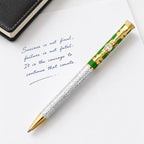 Marvel Silver green and gold luxury ballpoint pen with textured silver barrel