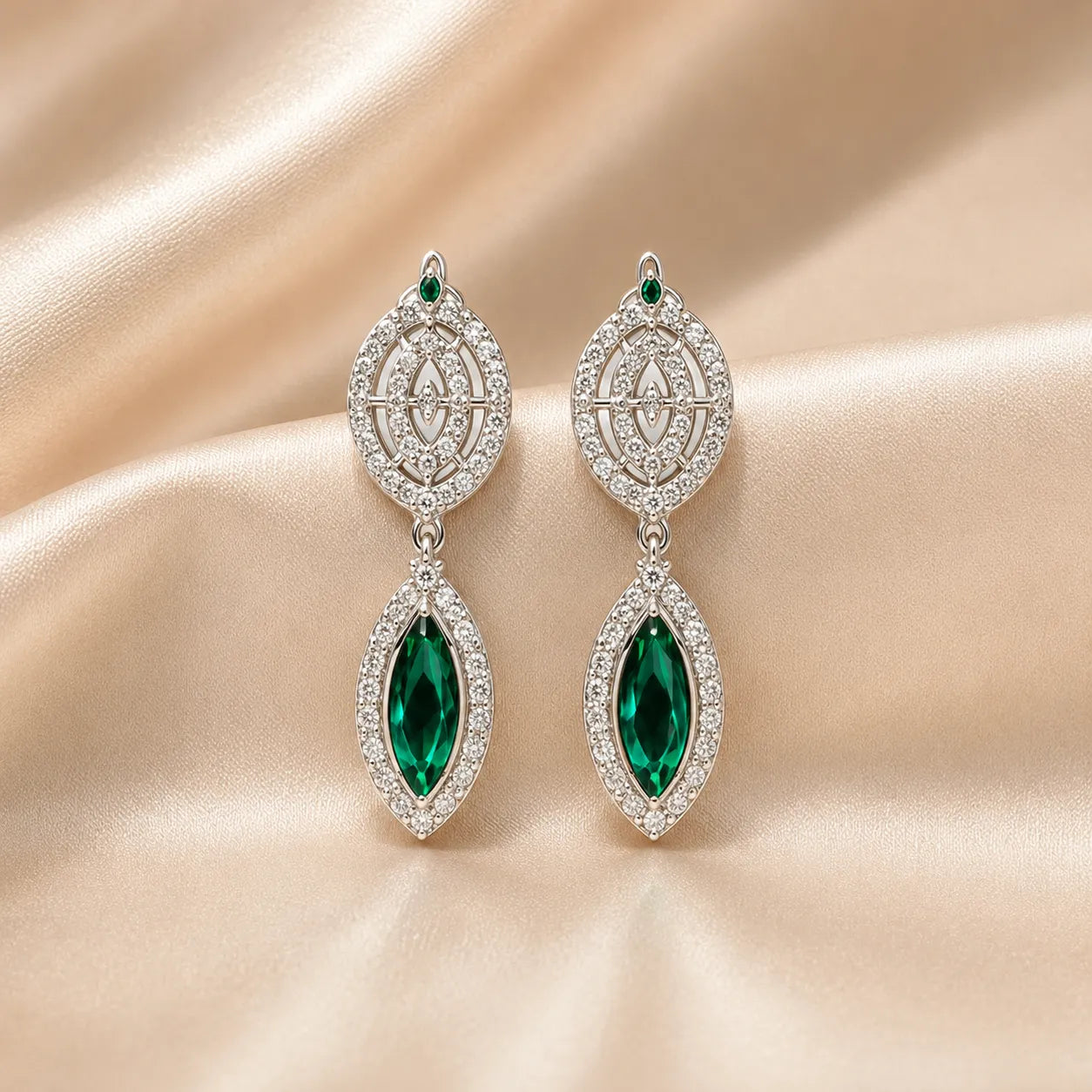 Marvel Silver green marquise silver necklace set with matching earrings for women