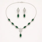 Marvel Silver green marquise silver necklace set with matching earrings for women