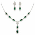 Marvel Silver green marquise silver necklace set with matching earrings for women
