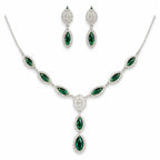 Marvel Silver green marquise silver necklace set with matching earrings for women