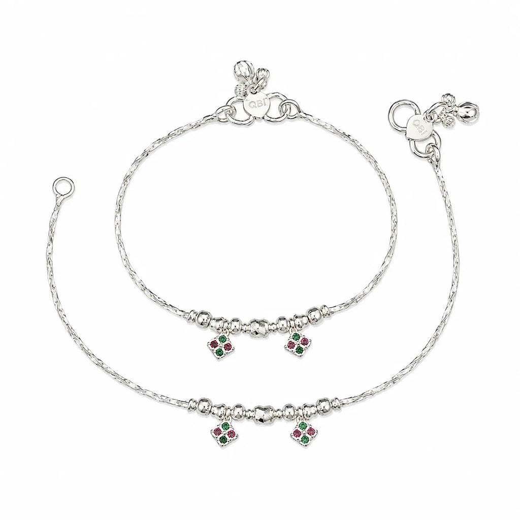 Marvel Silver Baby Payal Green Pink Charms