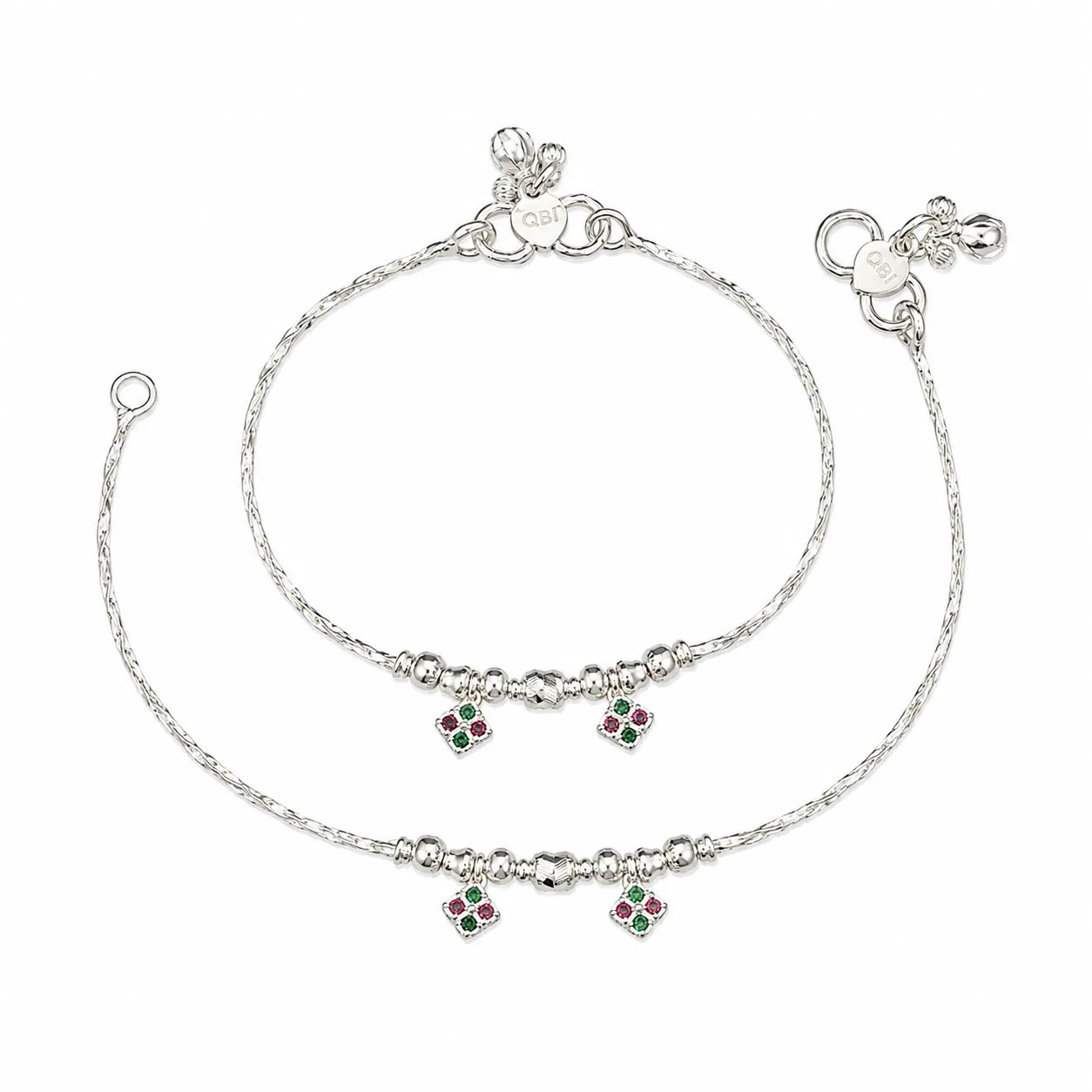 Marvel Silver Baby Payal Green Pink Charms