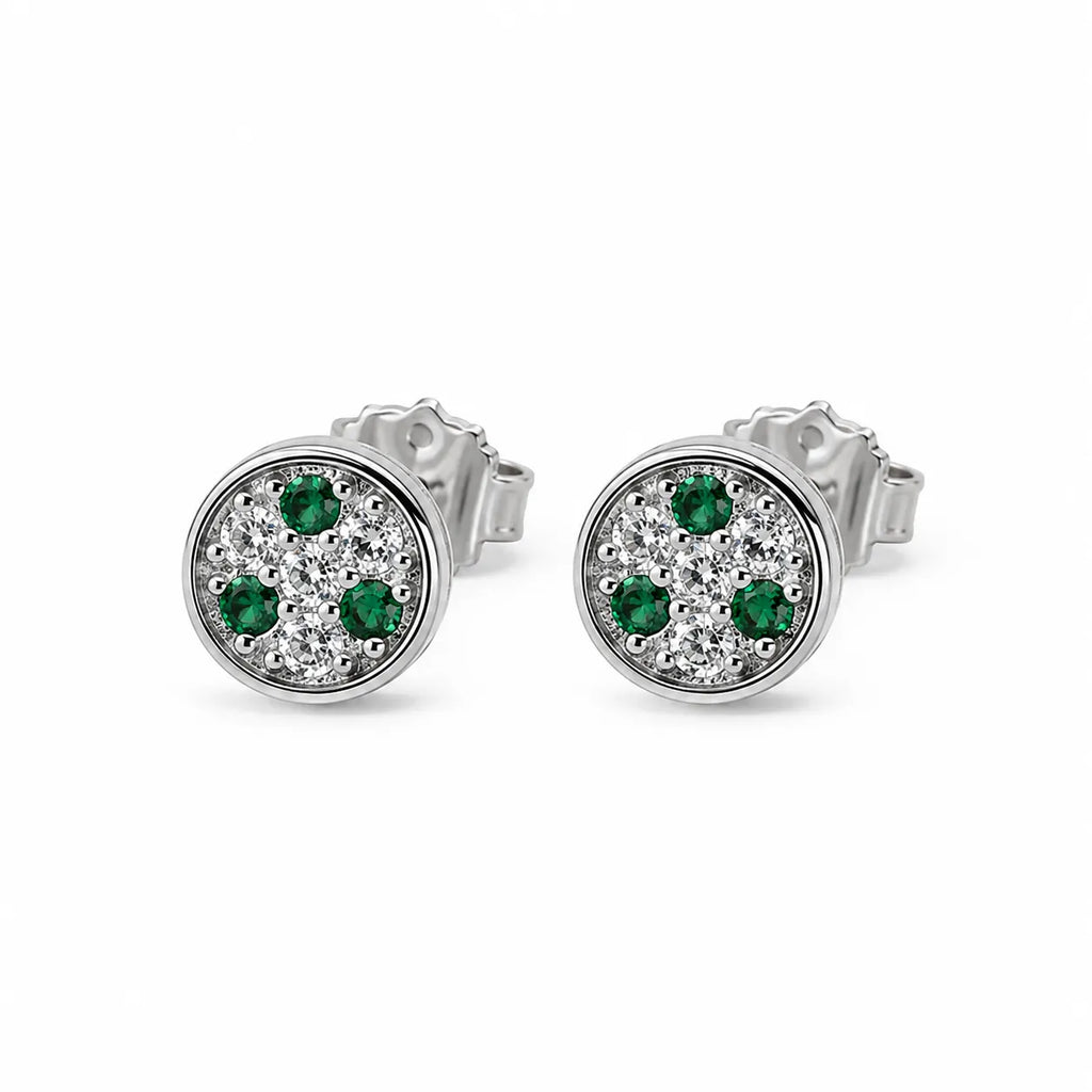Marvel Silver green stone round stud earrings for girls with 0.7 cm size