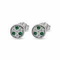 Marvel Silver green stone round stud earrings for girls with 0.7 cm size