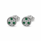 Marvel Silver green stone round stud earrings for girls with 0.7 cm size