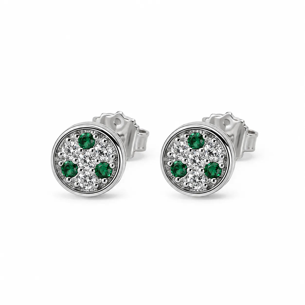 Marvel Silver green stone round stud earrings for girls with 0.7 cm size