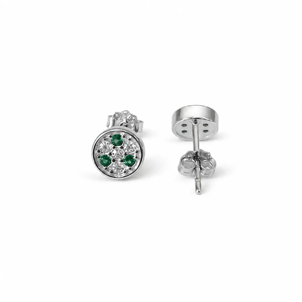 Marvel Silver green stone round stud earrings for girls with 0.7 cm size