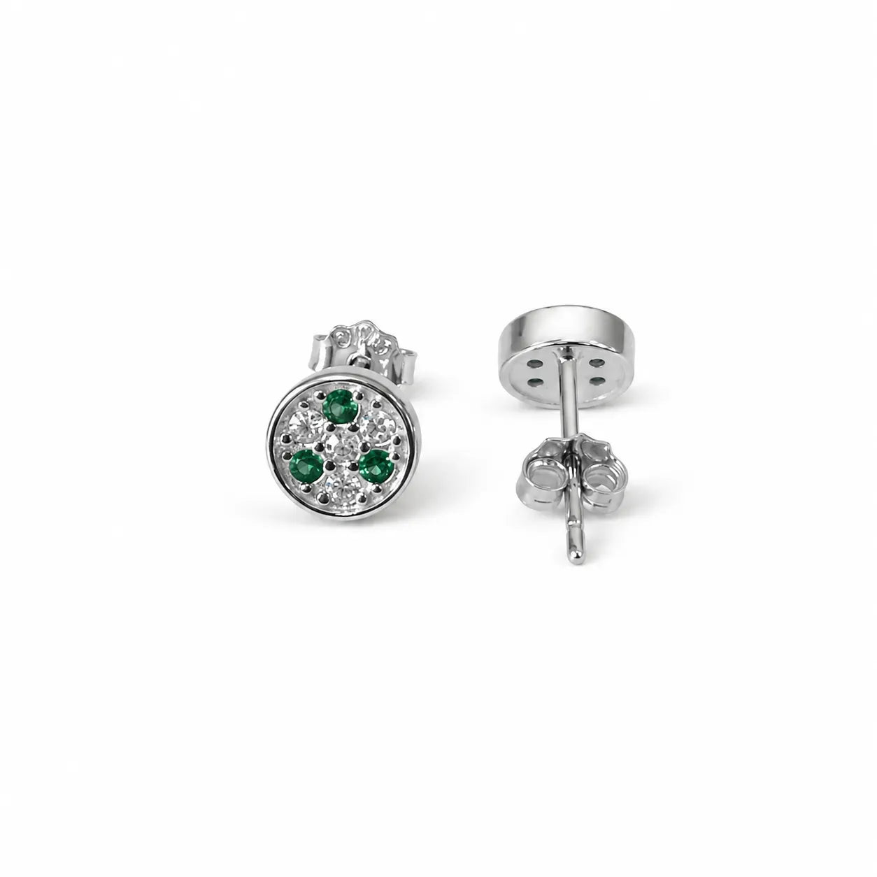 Marvel Silver green stone round stud earrings for girls with 0.7 cm size