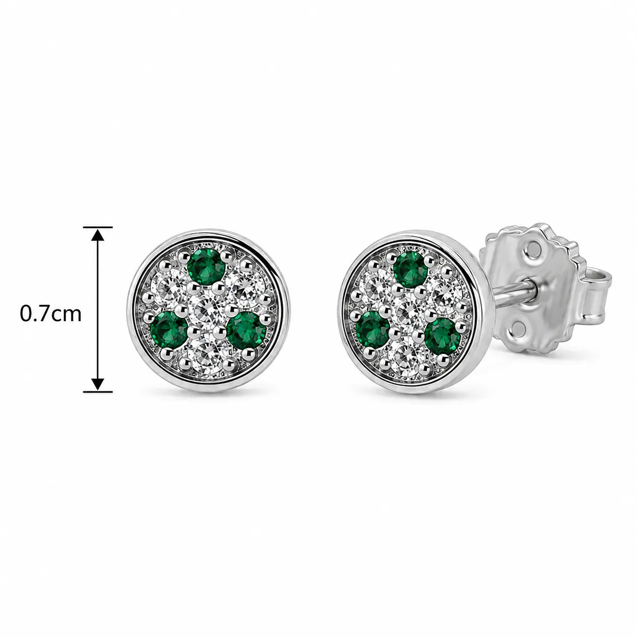 Marvel Silver green stone round stud earrings for girls with 0.7 cm size