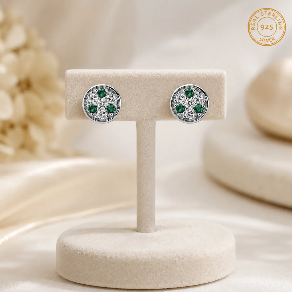 Marvel Silver green stone round stud earrings for girls with 0.7 cm size