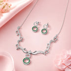 Marvel Silver green stone silver necklace set with matching earrings for women