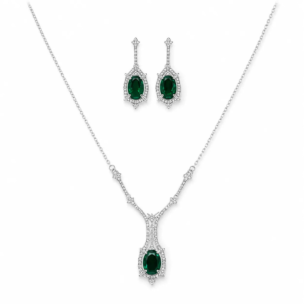 Marvel Silver green stone silver necklace set with matching earrings for women