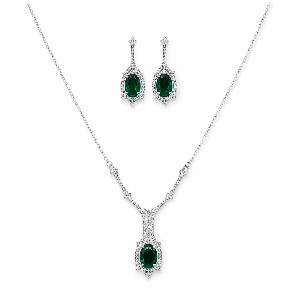 Marvel Silver green stone silver necklace set with matching earrings for women
