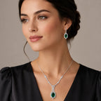Marvel Silver green stone silver necklace set with matching earrings for women