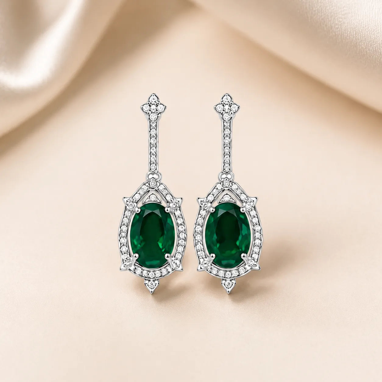 Marvel Silver green stone silver necklace set with matching earrings for women