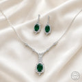 Marvel Silver green stone silver necklace set with matching earrings for women