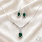 Marvel Silver green stone silver necklace set with matching earrings for women