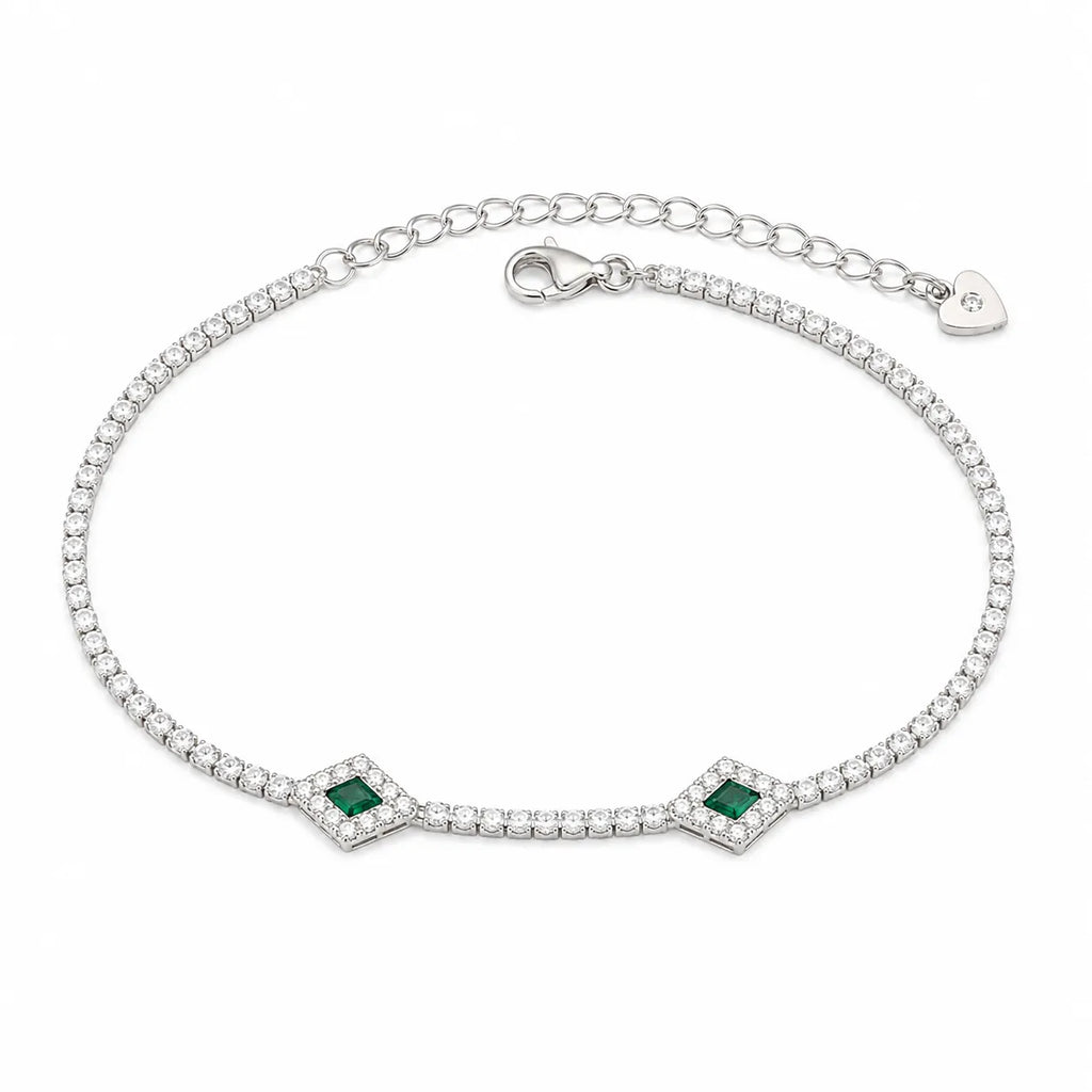 Marvel Silver green stone silver tennis bracelet for women with sparkling white stones