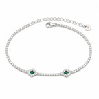 Marvel Silver green stone silver tennis bracelet for women with sparkling white stones