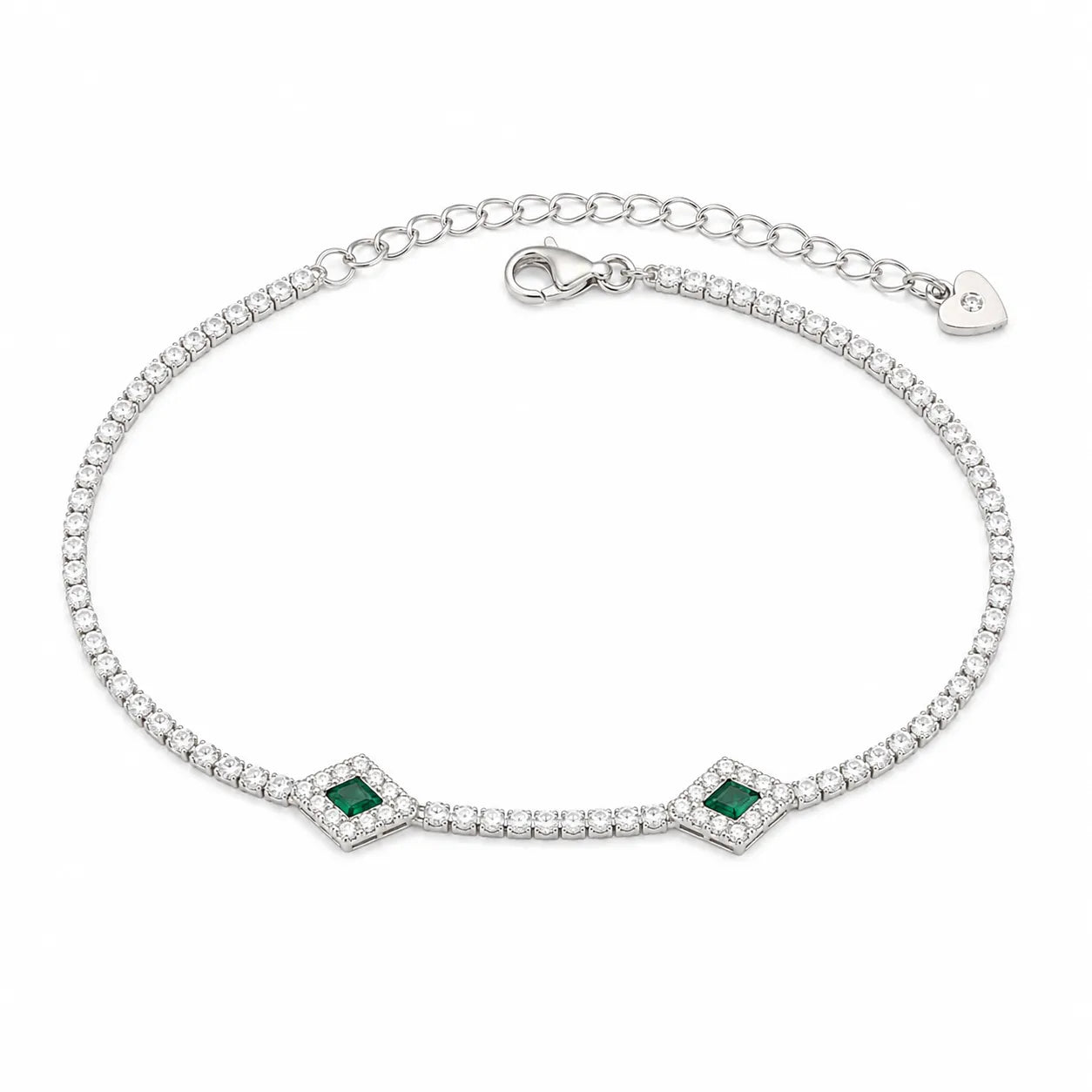 Marvel Silver green stone silver tennis bracelet for women with sparkling white stones